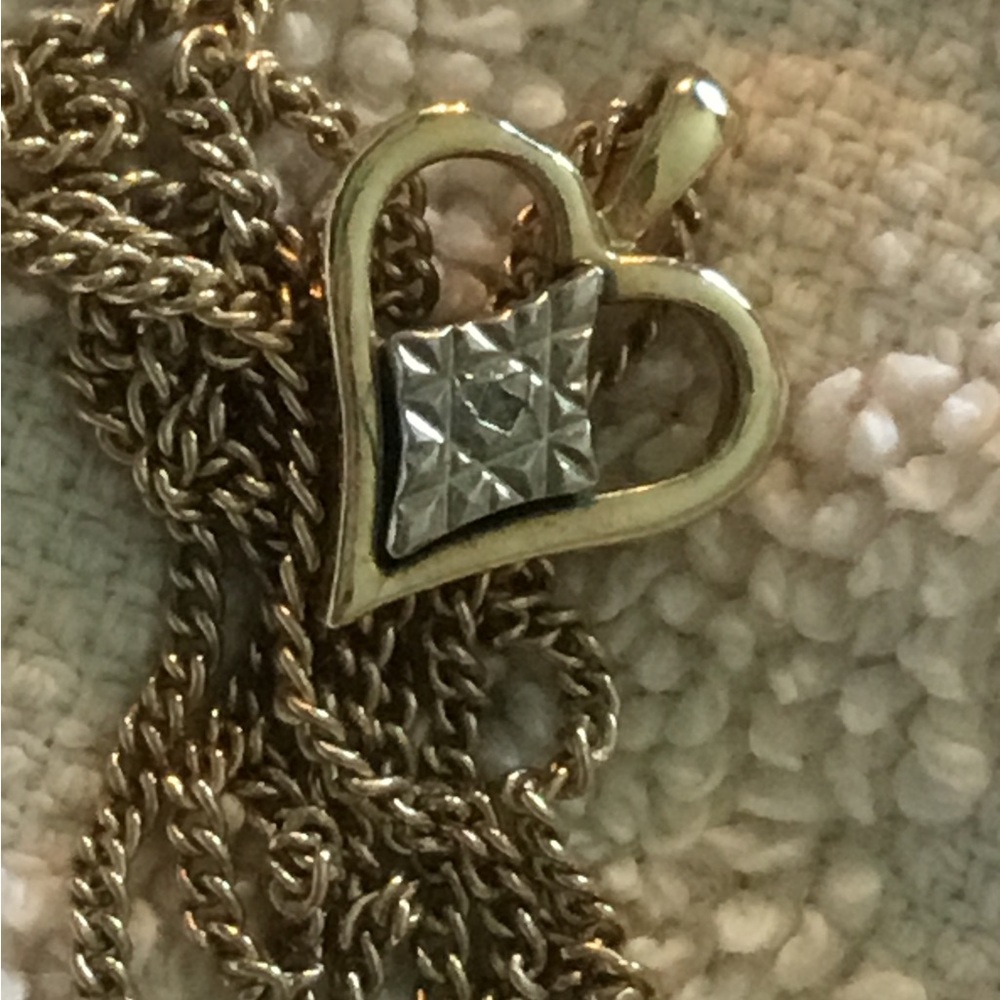 Vintage Amway Gold Heart Pendant Necklace with Crystal Inlay